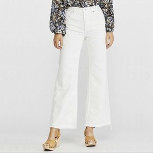 Free People White Denim Flare Raw Hem High Jeans